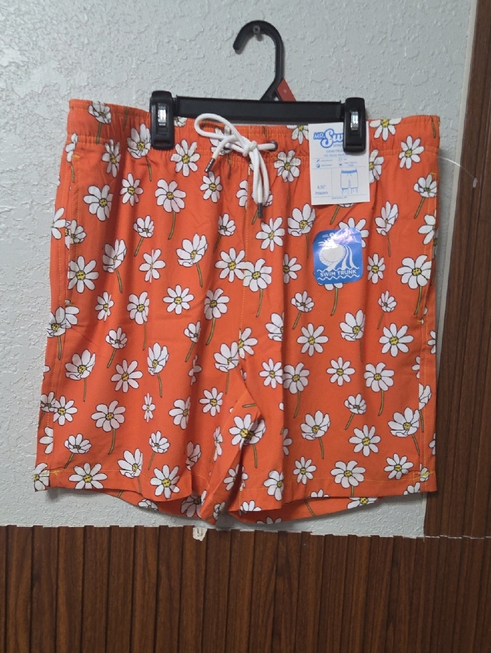 NWT Mr. Swim Scattered Daisies Floral Swim Trunks Coral Orange Size L [1282]